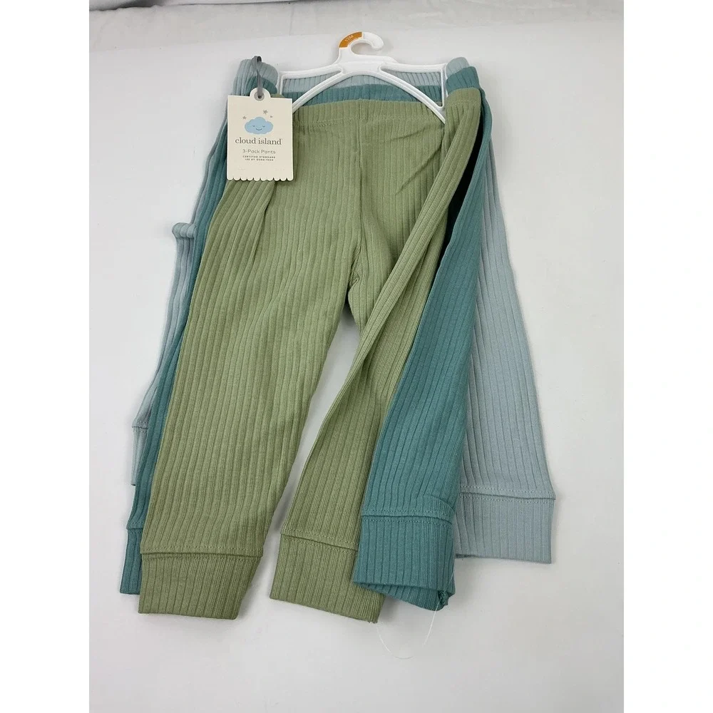 NWT Cloud Island Baby Ribbed Pants 3-Pack 12M Blue‎ Green Leggings Neutral